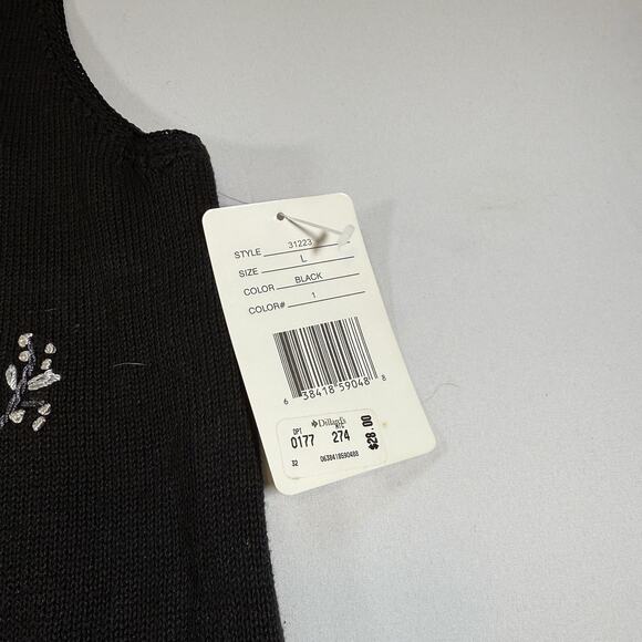 Vintage 90s Floral Embroidered Granny Boho Coastal Cottage Vest - Black Wms L - Picture 6 of 8